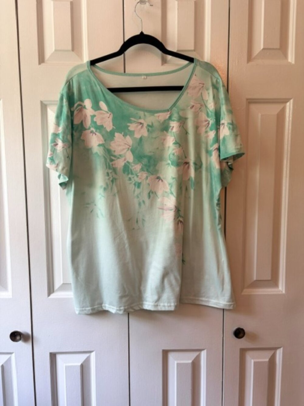 Women’s 3XL Mint Green Floral Top Plus Size Short Sleeve Relaxed Blouse